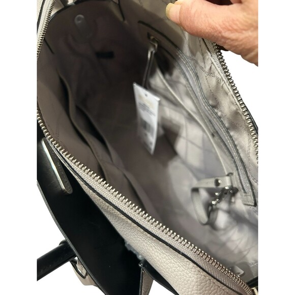 Michael Kors Mercer Medium Zip Belted Satchel Black Gray Leather Shoulder Bag - Picture 13 of 15